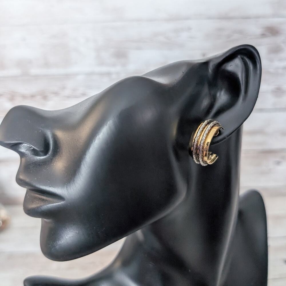 Vintage Earrings for Pierced Ears Gold/Silver Tone Hoops - Condition Issues